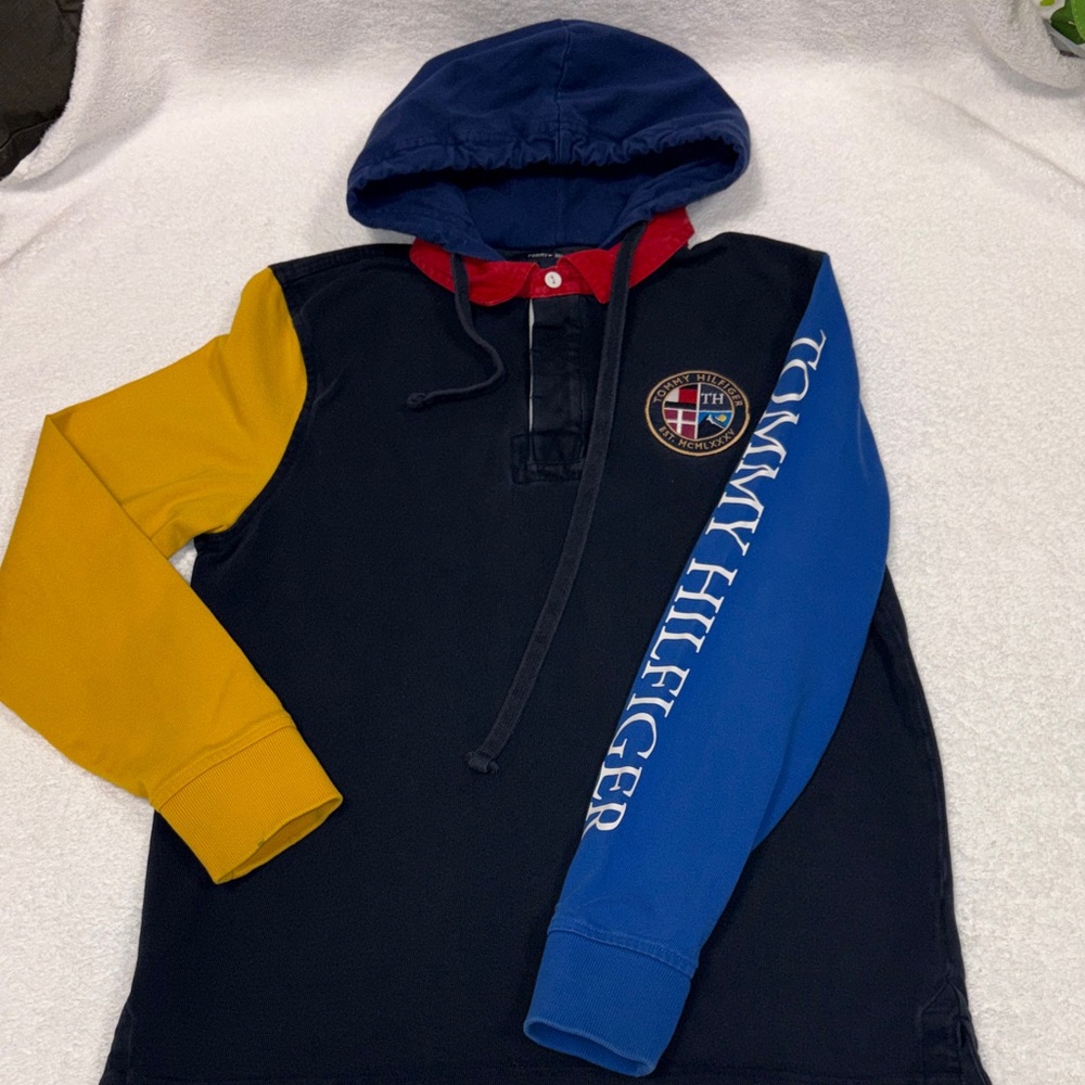 Tommy Hilfiger vintage Multicolor Logo Hoodie polo rugby small